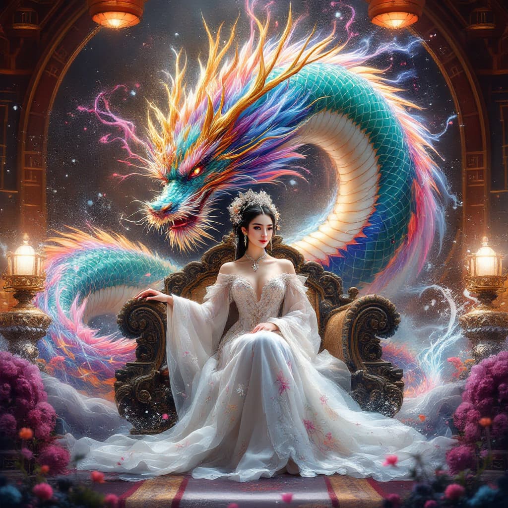 AI generated: showcase the magnificence of Orochi, colorful masterpiece, 1 lady, extremely detailed dragon, luxury...