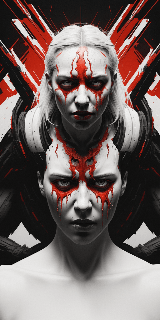 AI generated: Large white border all round. Overlay comic type. A wide angle 16k poster with of Carnage in a actio...