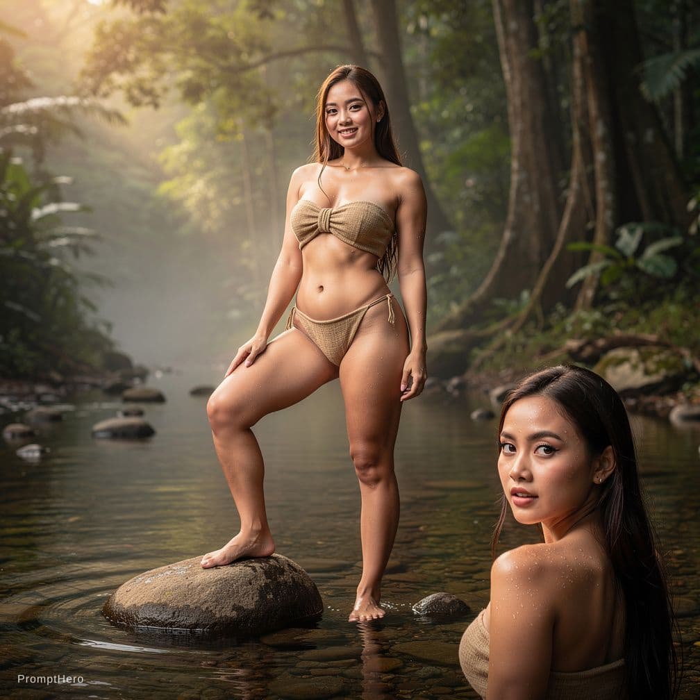 AI generated: <IMAGE_COMPOSITION>
	<COSPLAY_THEMES_MODEL>A young Indonesian widow, curvy with 34G melon-sized brea...