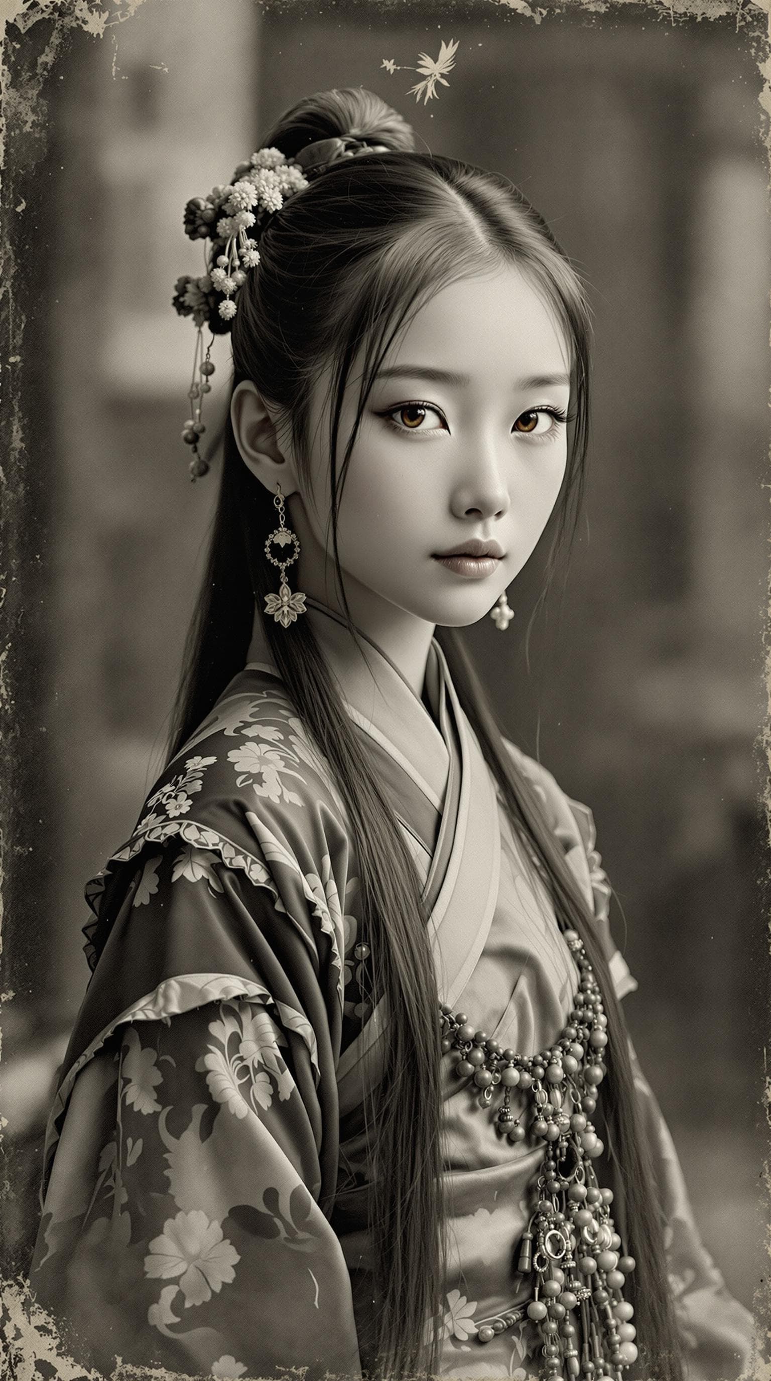 AI generated: a professional vintage black and white photo (paper has aged over time), of a exceptionally of the m...