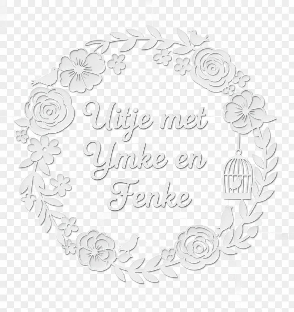 AI generated: In the style of paper cutting patterns create an image that has the copy: 

Uitje met Ymke en Fenk...