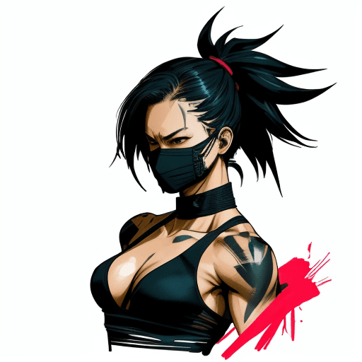 AI generated:  In the iconic style of Yoji Shinkawa a complete view of a female ninja warrior,withfine  details, m...