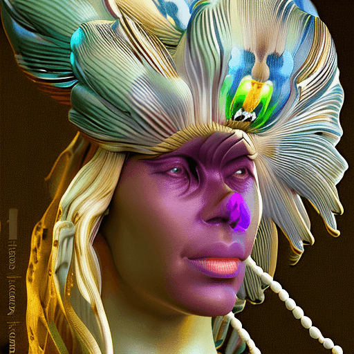 AI generated: Goddess close-up portrait ribcagel. jellyfish phoenix head, nautilus, orchid, skull, betta fish, bio...