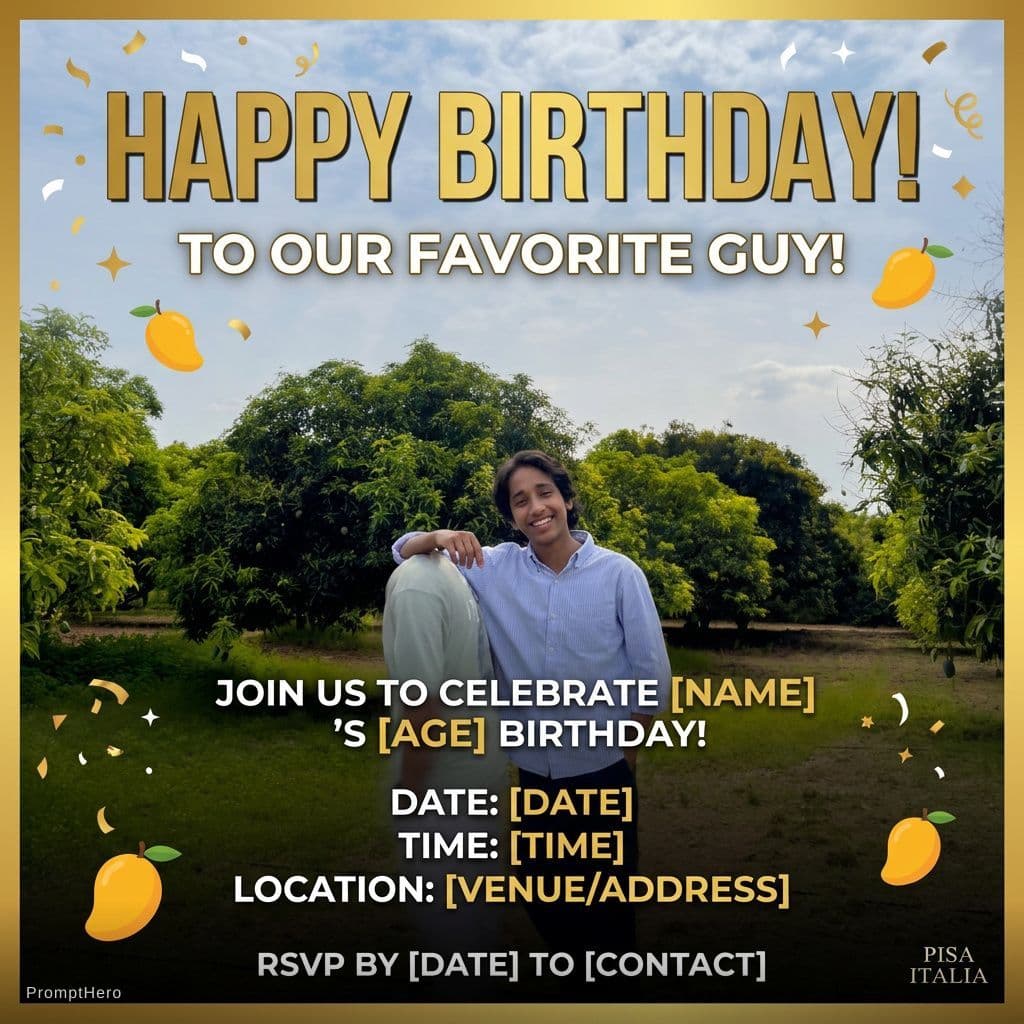 AI generated: Create image prompt for Ai to generate birthday flyer design for uploaded image 