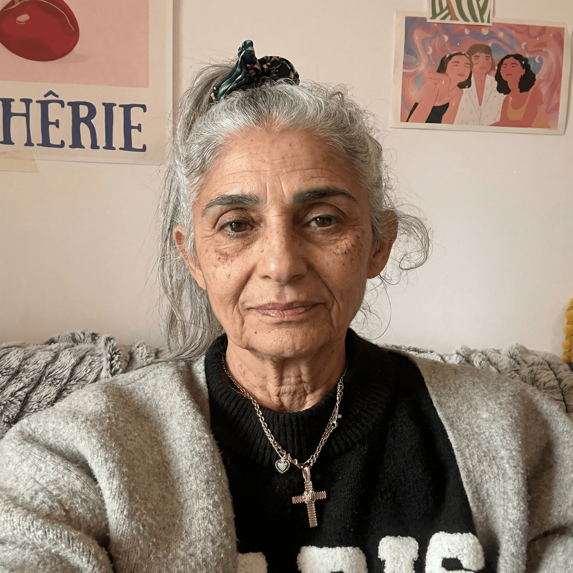 AI generated: 80 years old with gray hair and wrinkles