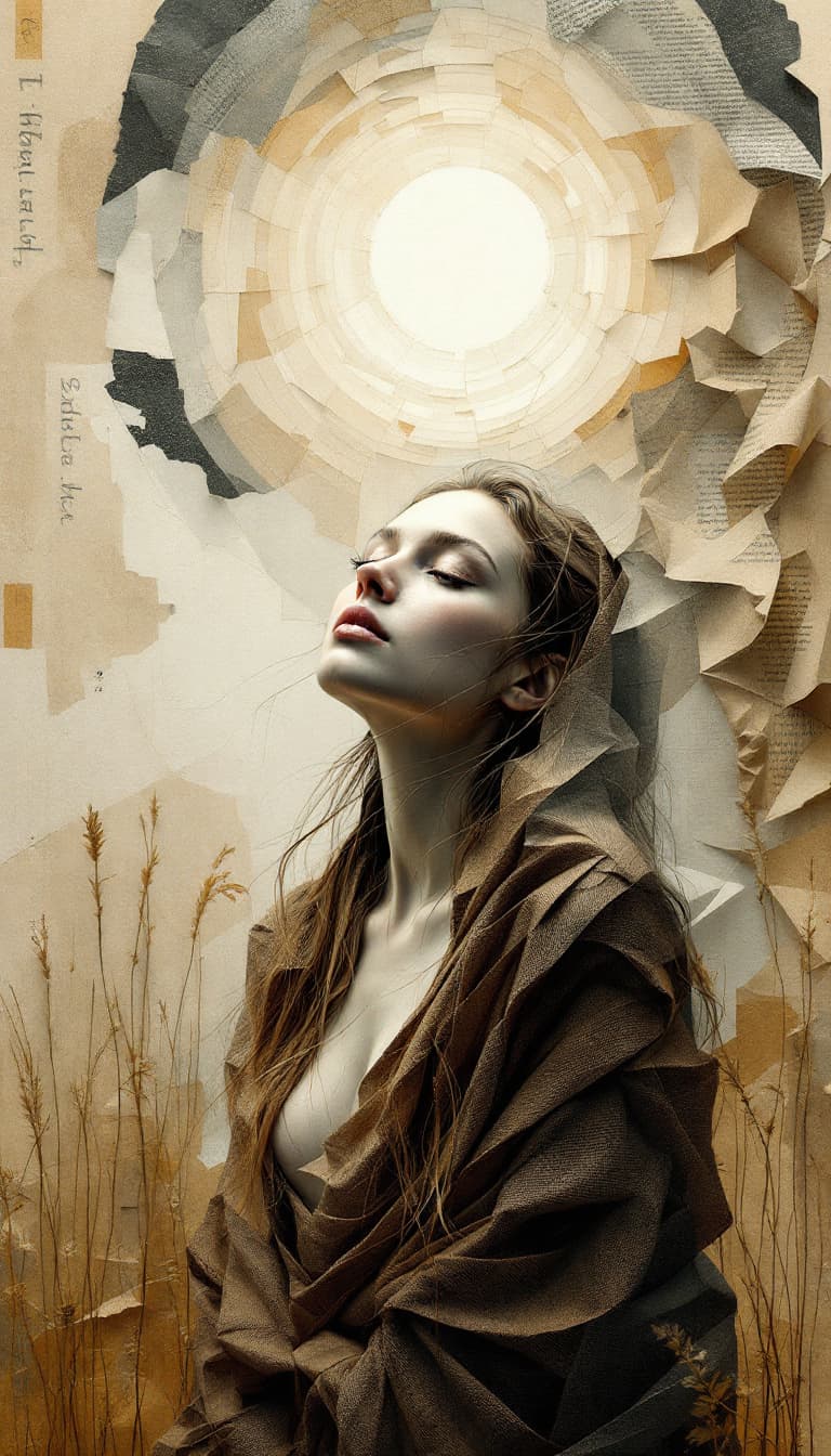 AI generated: Super detailed high-quality 8K An elaborate abstract collage made entirely of thinly torn and twiste...