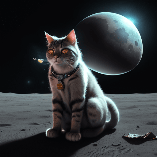 AI generated: playful cat drinking beer on the moon, surreal concept art, whimsical atmosphere, detailed fur, cosm...