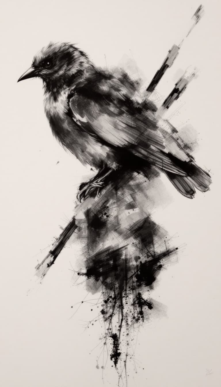 AI generated: bird, charcoal sketch