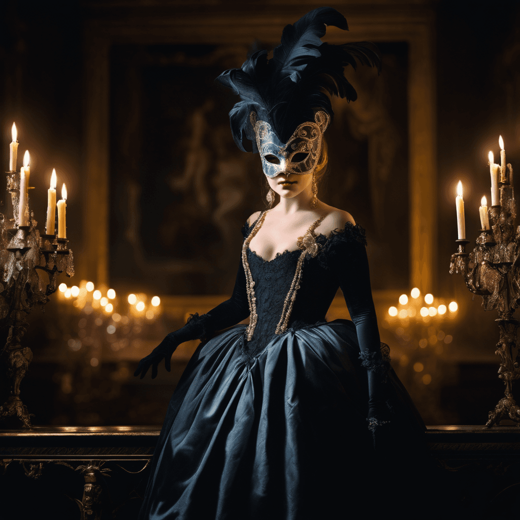 AI generated: A mysterious figure, masked and adorned in a dark, elegant costume, exudes an air of intrigue. They ...