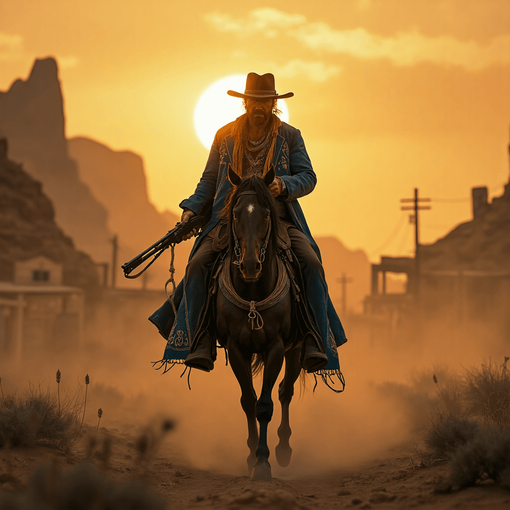 AI generated: (Spaghetti Western meets Hindu Mythology, Cinematic, Gritty, Mythic Americana, Clint Eastwood's Unfo...