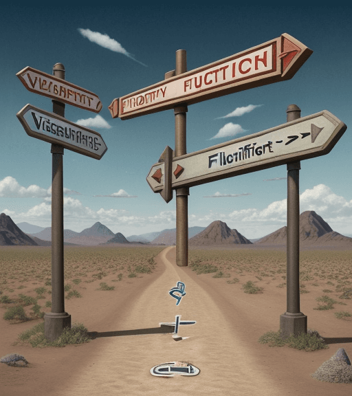 AI generated: A signpost stands at a fork in the road.
Pointing in one direction, the sign says "Victory." Pointin...