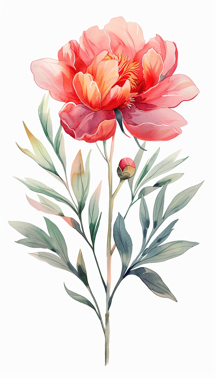 AI generated: Illustration of Peony, minimalism, vivid colors, white background --ar 4:7 --v 6