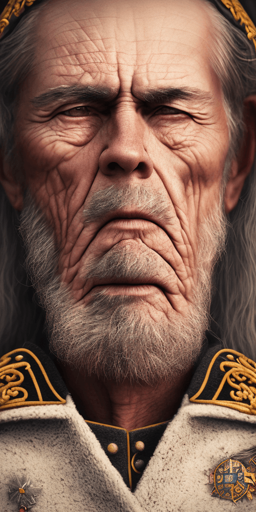AI generated: photograph close up portrait 62-year-old tough decorated general, CLEAN SHAVEN, serious, stoic cinem...