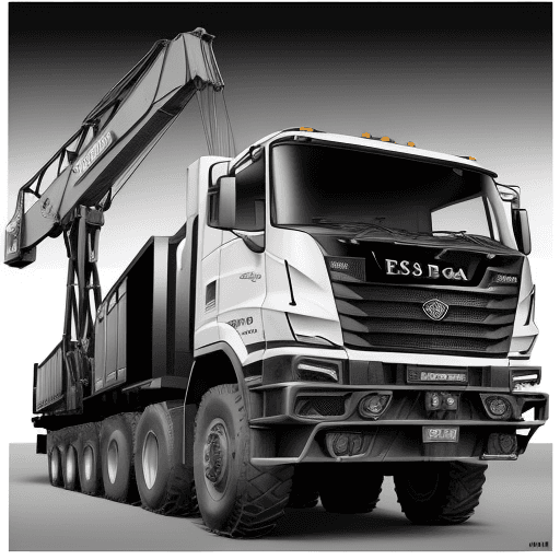 AI generated: A black and white drawing of a large crane truck with the text "ESPA GRUAS" on the side. The truck h...
