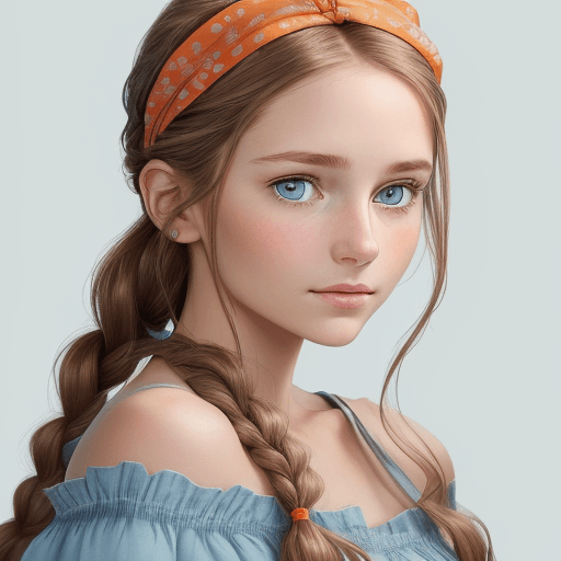 AI generated:  portrait of a young woman with a serene expression and delicate features. Her light brown hair is s...