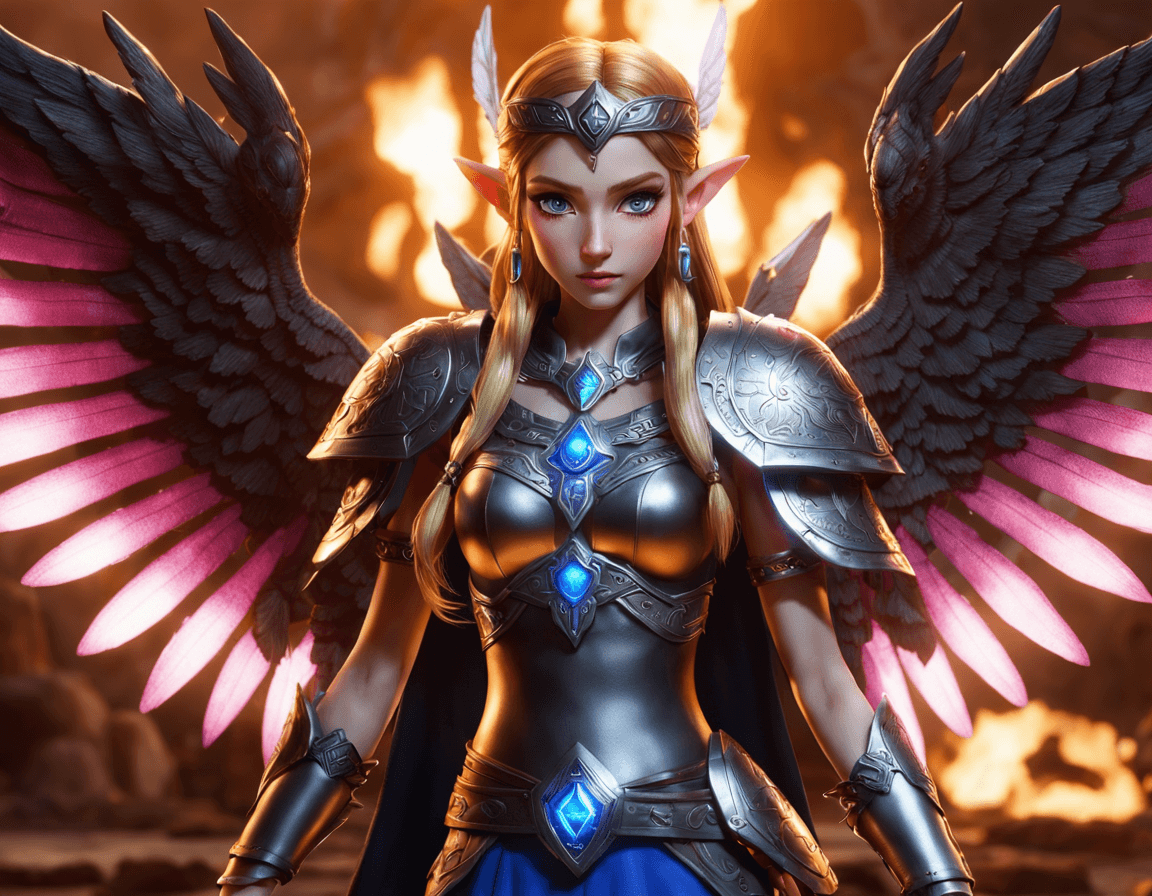 AI generated: in hell princess zelda with electric Electroluminescentjelly wings, full body, hyper detailed, trend...