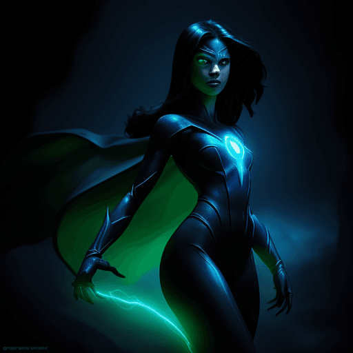 AI generated: will-o'-the-wisp, young female superhero, inspired by frank miller, dark city, atmospheric lighting,...