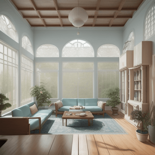 AI generated: High resolution photography interior design, dreamy sunken living room conversation pit, wooden floo...