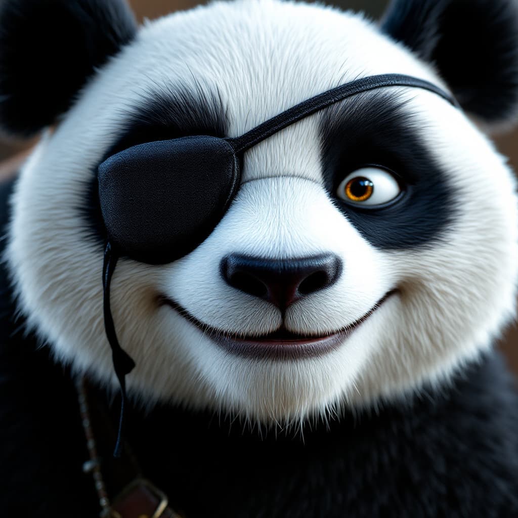 AI generated: Ultra-detailed close-up of a panda's face, styled like a Pixar or DreamWorks character, highlight in...