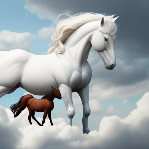 AI generated: horse with baby horse. clouds. heavens. 