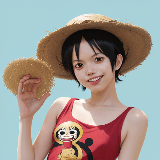 AI generated: a sticker of Monkey D. Luffy from one piece, straw hat, smirk smile, anime style, minimalist design ...