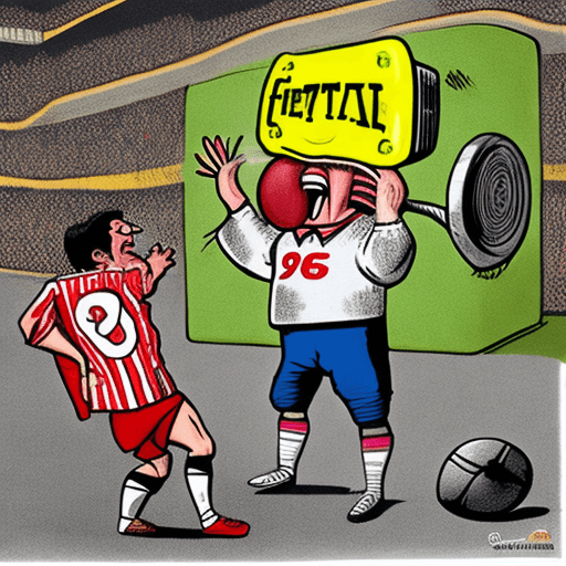 AI generated: A humorous illustration expressing the concept of 'eternal hatred for modern football.' The scene sh...