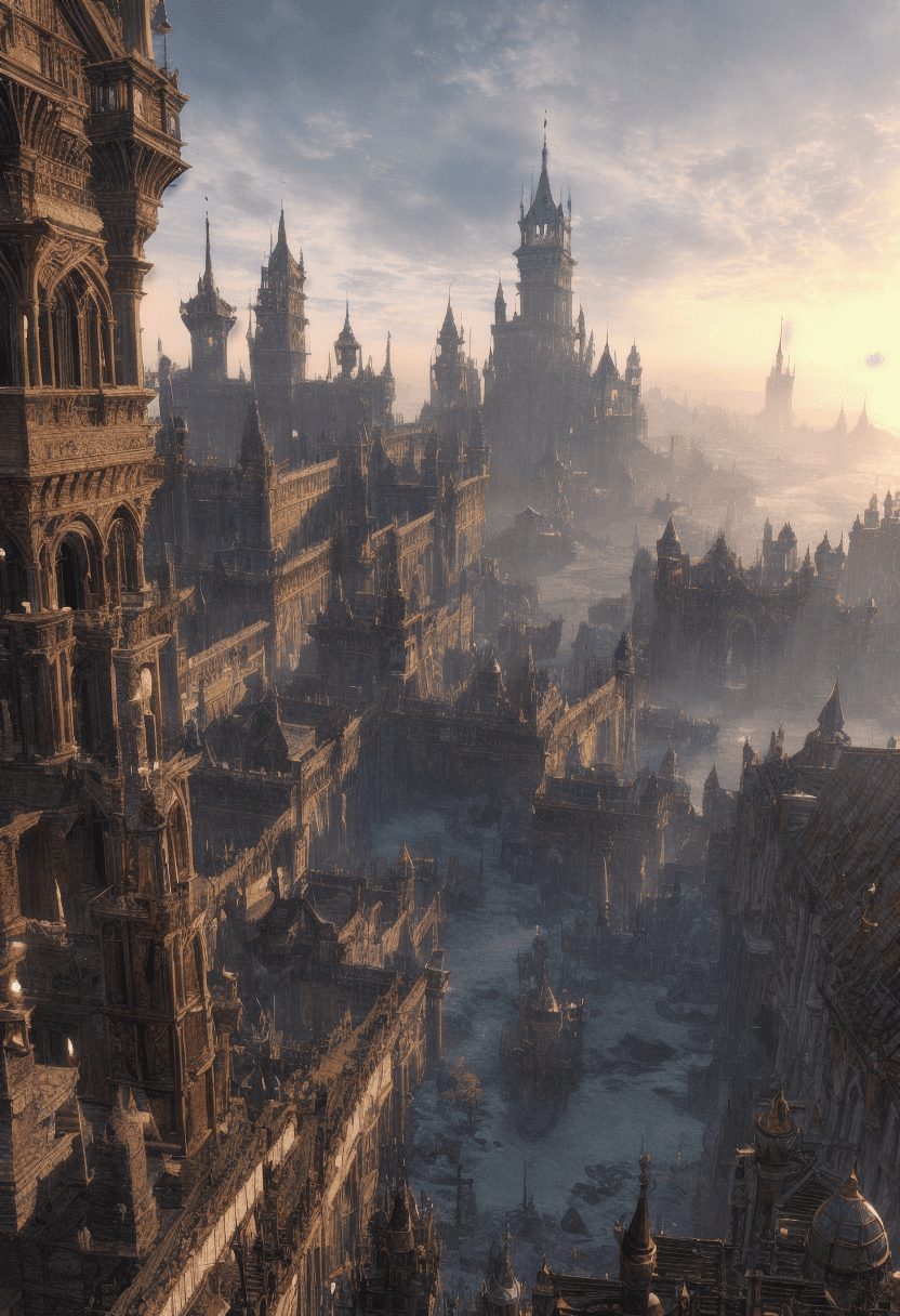 AI generated: concept art Hyperrealistic art a cinematic scene set during golden hour. a fantasy kingdom found in ...