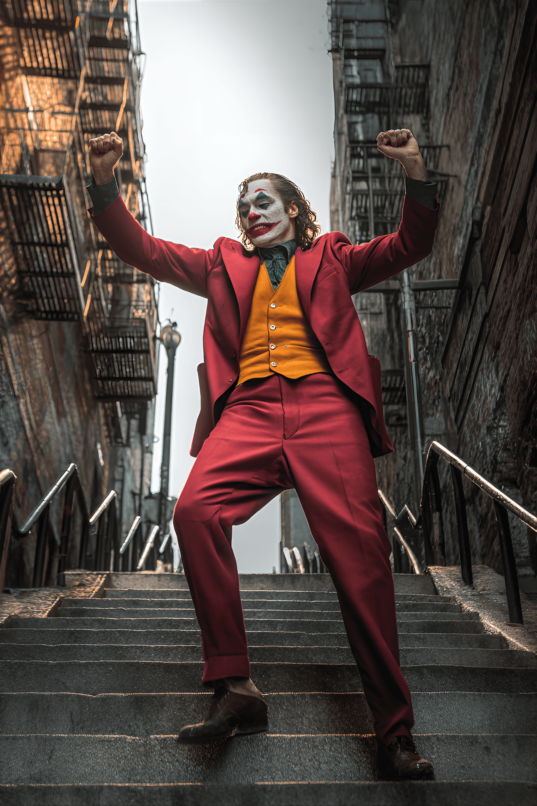 AI generated: dynamic, full shot of the Joker character,  from the movie "Joker",  a Caucasian man, likely in his ...