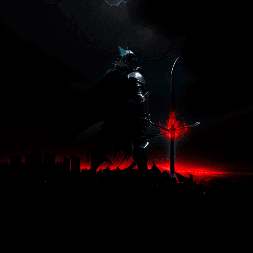 AI generated: A knight destroying an entire city with his sword while the sky is tearing, slams his big sword into...