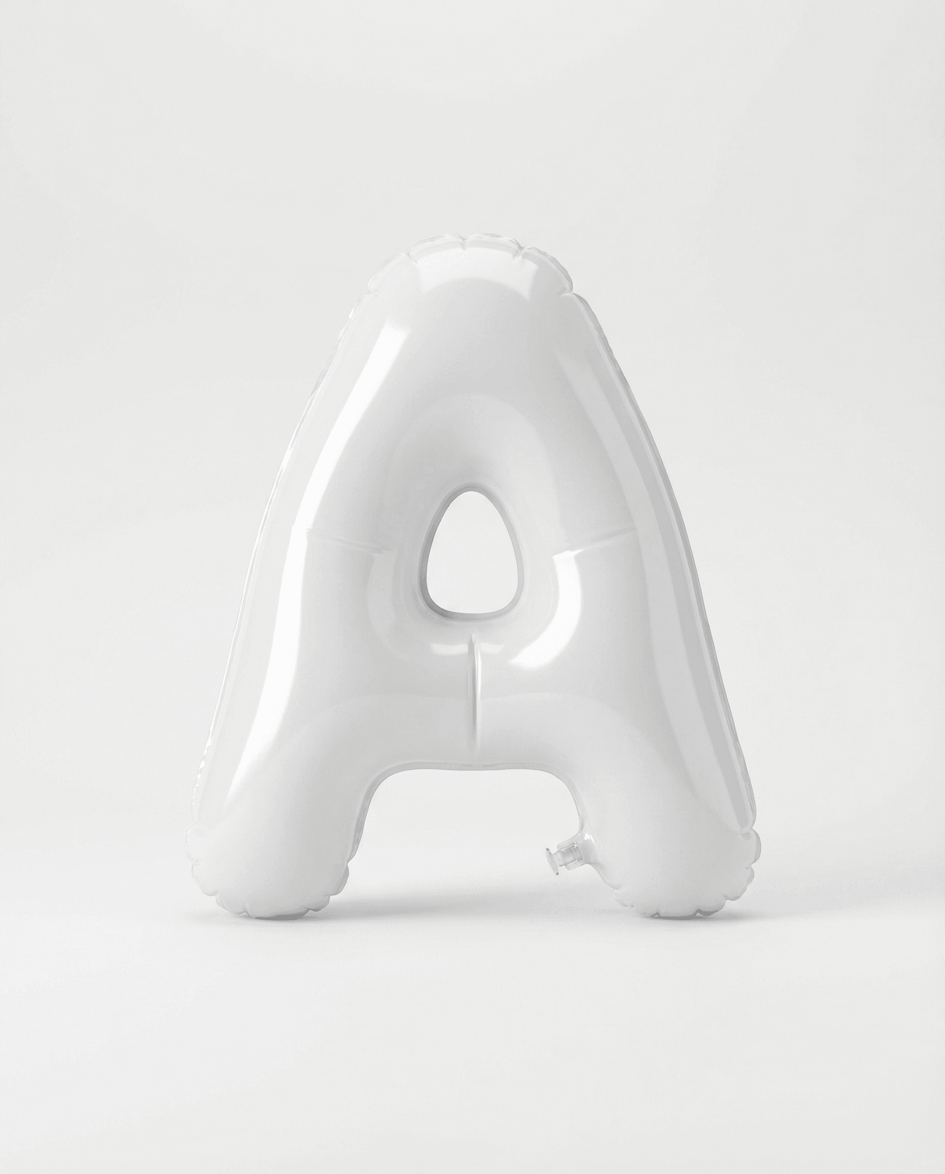 AI generated: PHOTOREALISTIC PRODUCT PHOTO, ultra-minimal white-on-white. A single inflated capital letter “A” mad...