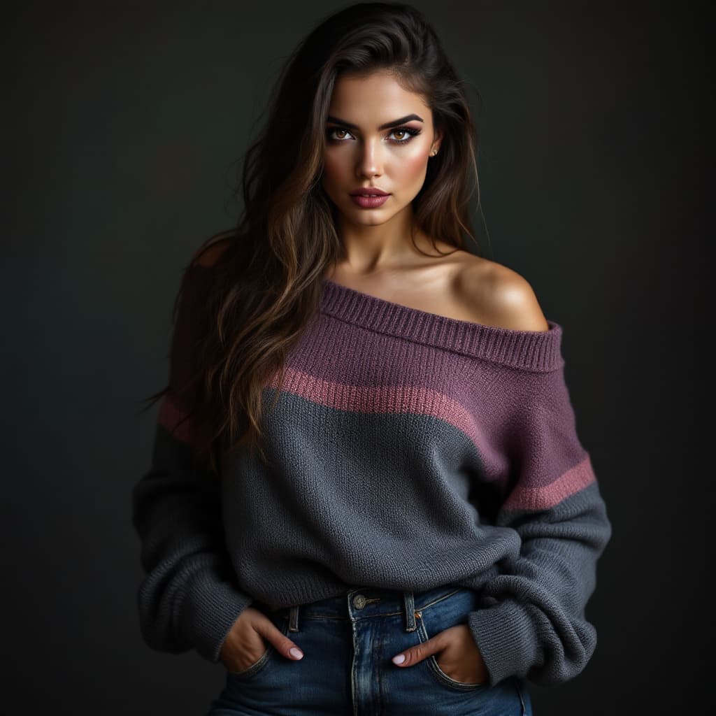 AI generated: Lilly Stokes33,dramatic_atmosphere_of_rich_dark_colors,hair_cascading_down_back,wearing_worn_faded_b...