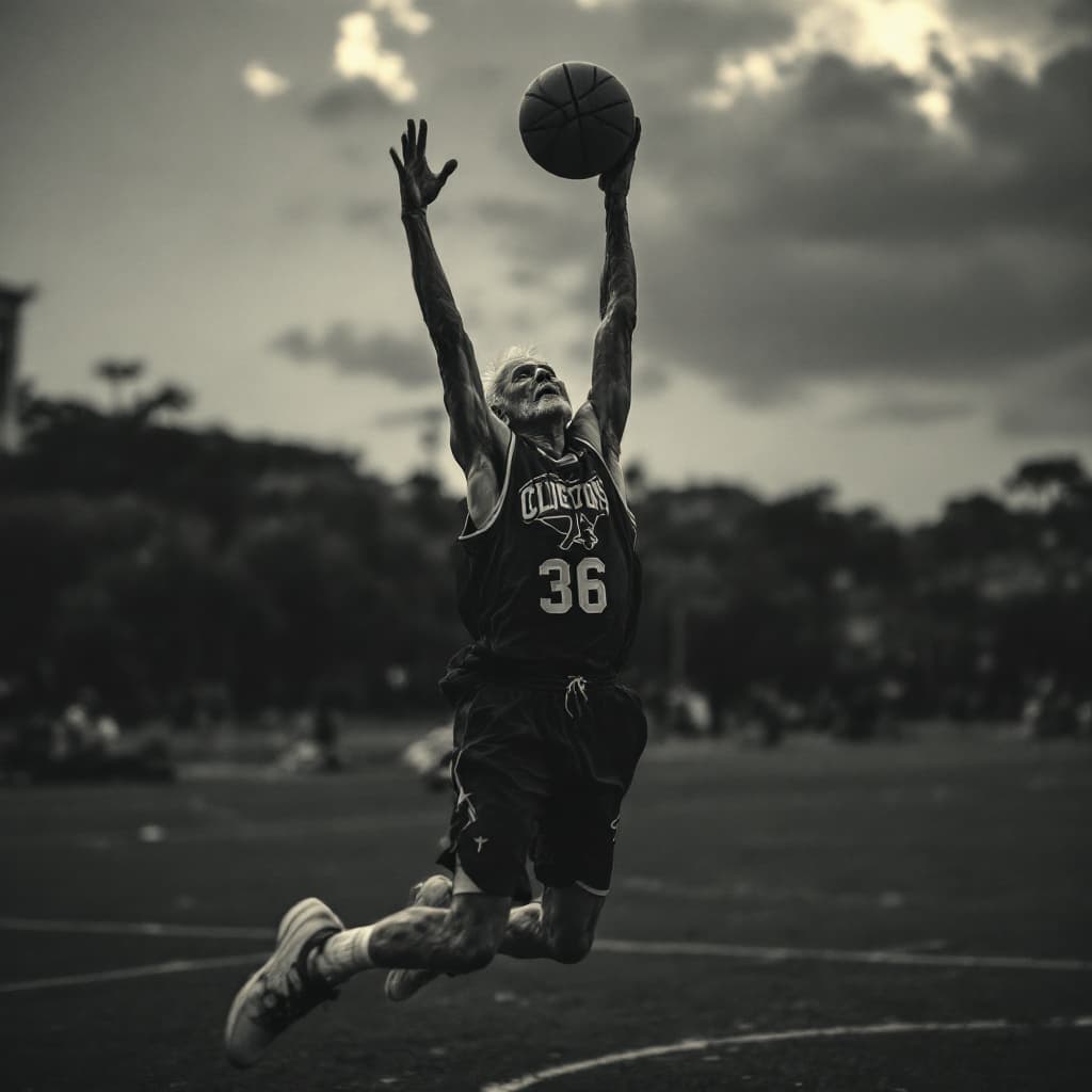 AI generated: the oldest person in the world hitting the best slam dunk ever