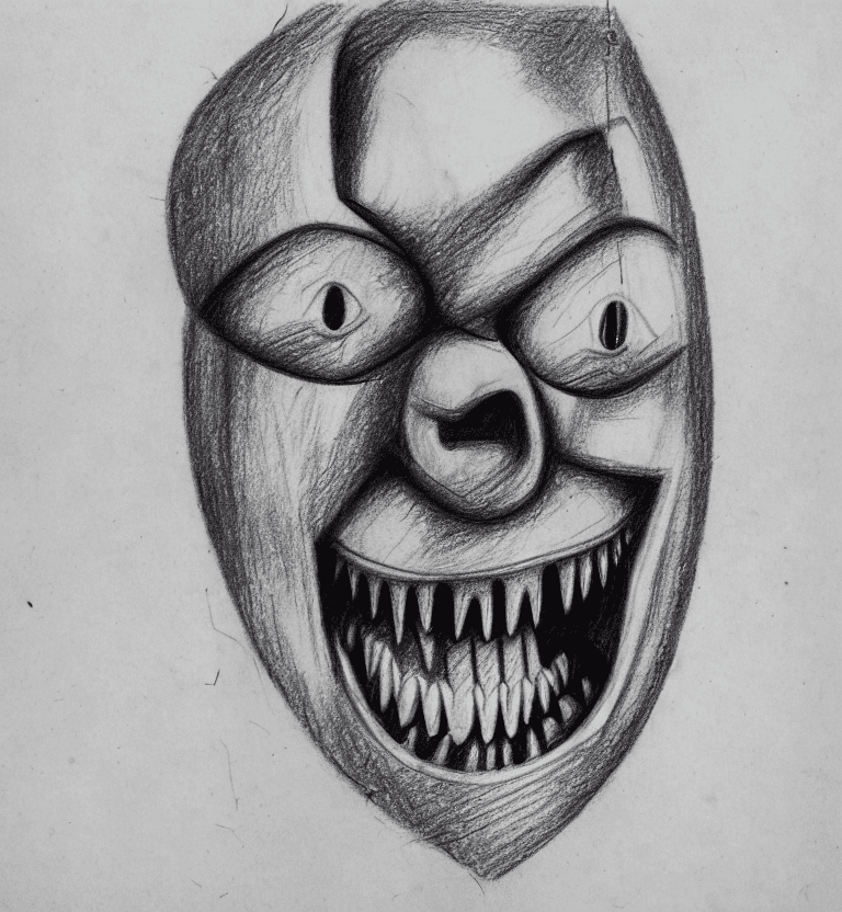 AI generated: [(whole human face with teeth):1], pencil drawing, trembling design, many cancellations, overhanging...