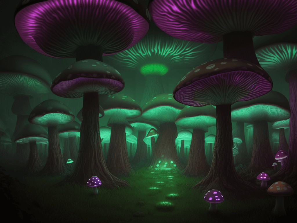 AI generated: large glowing mushroom forest --style raw --v 6.0