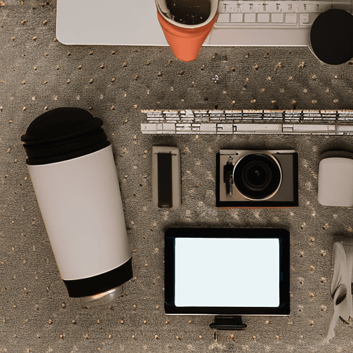AI generated: Modern, minimalist workspace, focused designer woman at a white desk, surrounded by objects of produ...