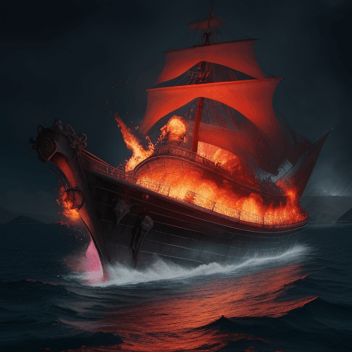 AI generated: Una rosa en un barco flotantando en el infierno