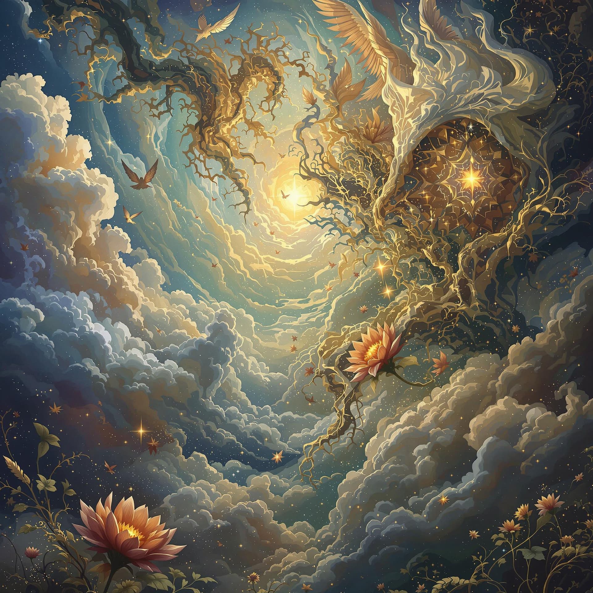 AI generated: Fantasme surréaliste d'un rêve d'harmonie et d'amour, détails épiques et complexes, mystique et imag...