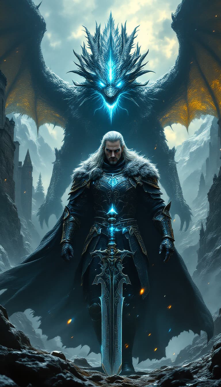 AI generated: An ultra-realistic, wide angle, front facing, full-body portrait of a formidable German Rune Knight ...