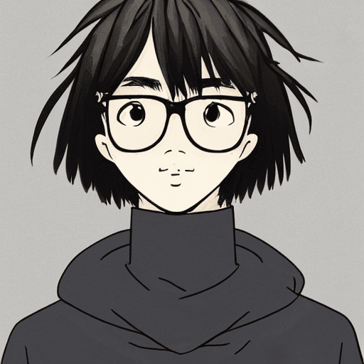 AI generated: Asian boy, 25, yellow hockey cut hairstyle, spiky chin, wearing glasses, a large reflection of an iP...