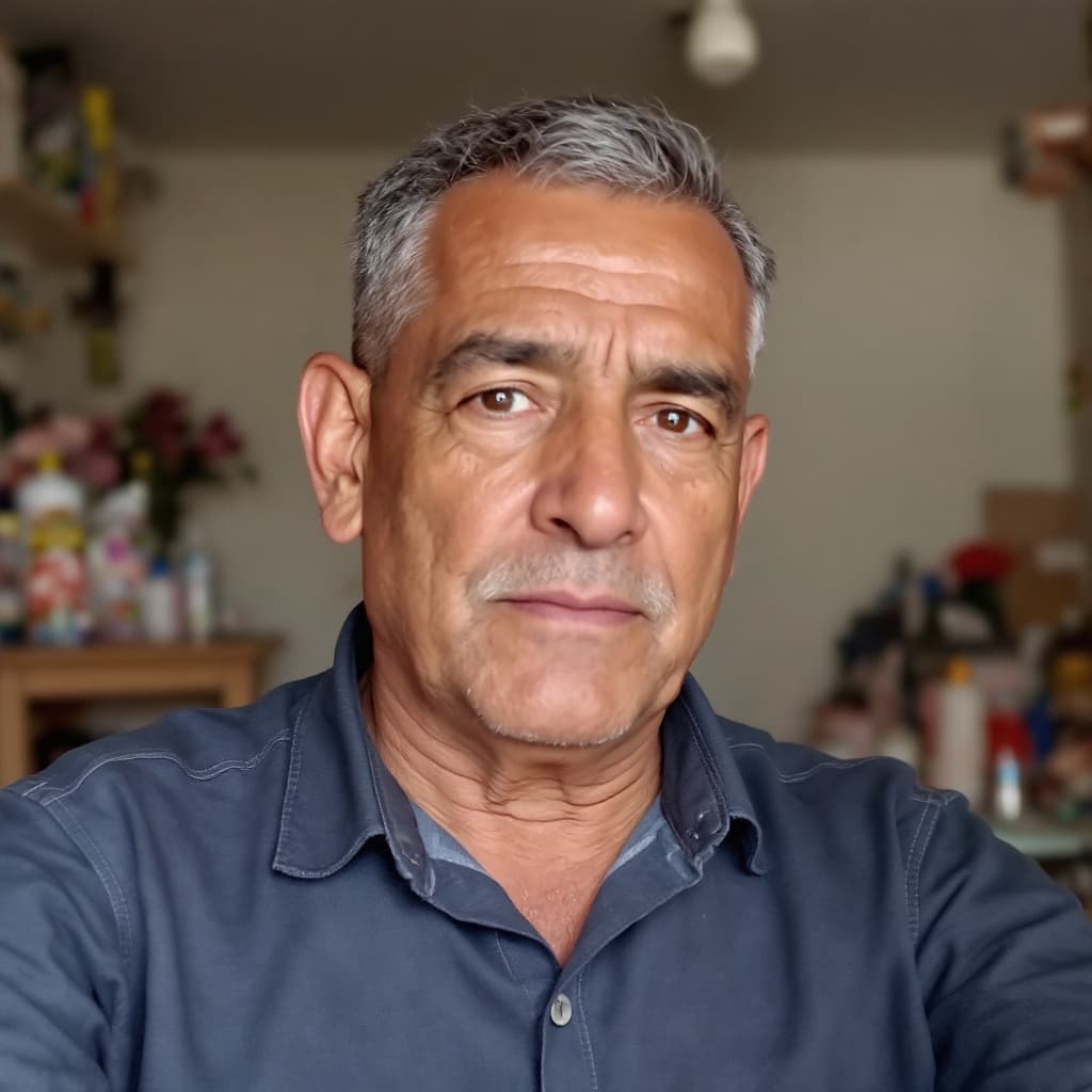 AI generated: Un hombre de 50 años de tez trigueña, peruano, de pelo corto, cara redonda, 80 kilos de peso