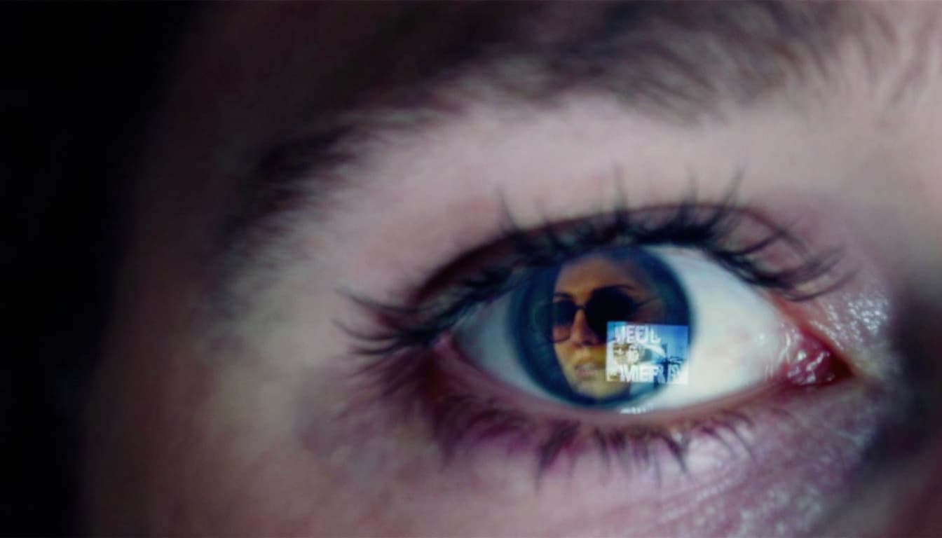 AI generated: Shot 3: Insert shot – A blurry reflection of a woman appears in the man’s eye