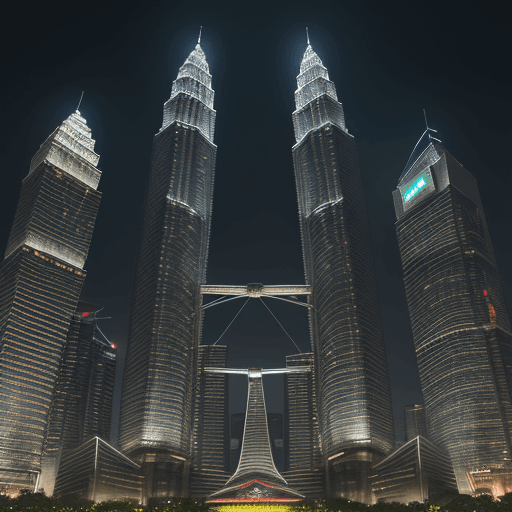 AI generated: hyperrealistic and intricate detail portrait of malaysia klcc with futuristic full malaysia flag| si...
