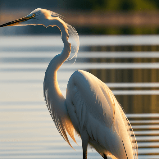 AI generated: Egret, close-up, 500mm, HD, clear focus, river bank, beautiful shape, professional photography, prof...