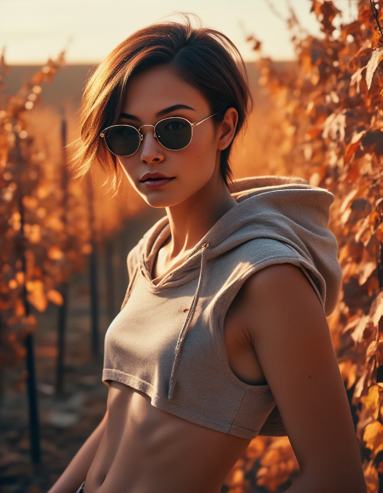AI generated: instant photo shot from a distance photo of a 24 year old asian female chic globetrotter with a warm...
