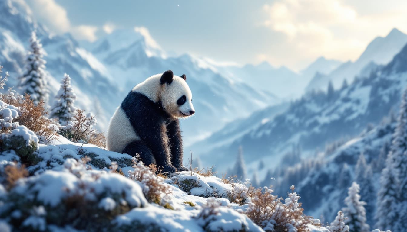 AI generated: panda in snow mountain