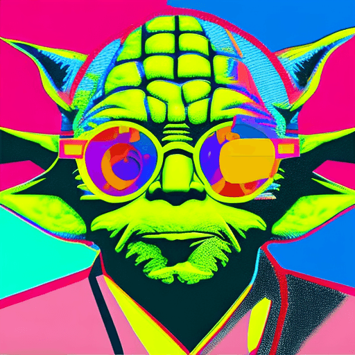 AI generated: yoda pop art portrait, he is wearing sun glasses, very colorful, abstract vasily kandisky style, det...
