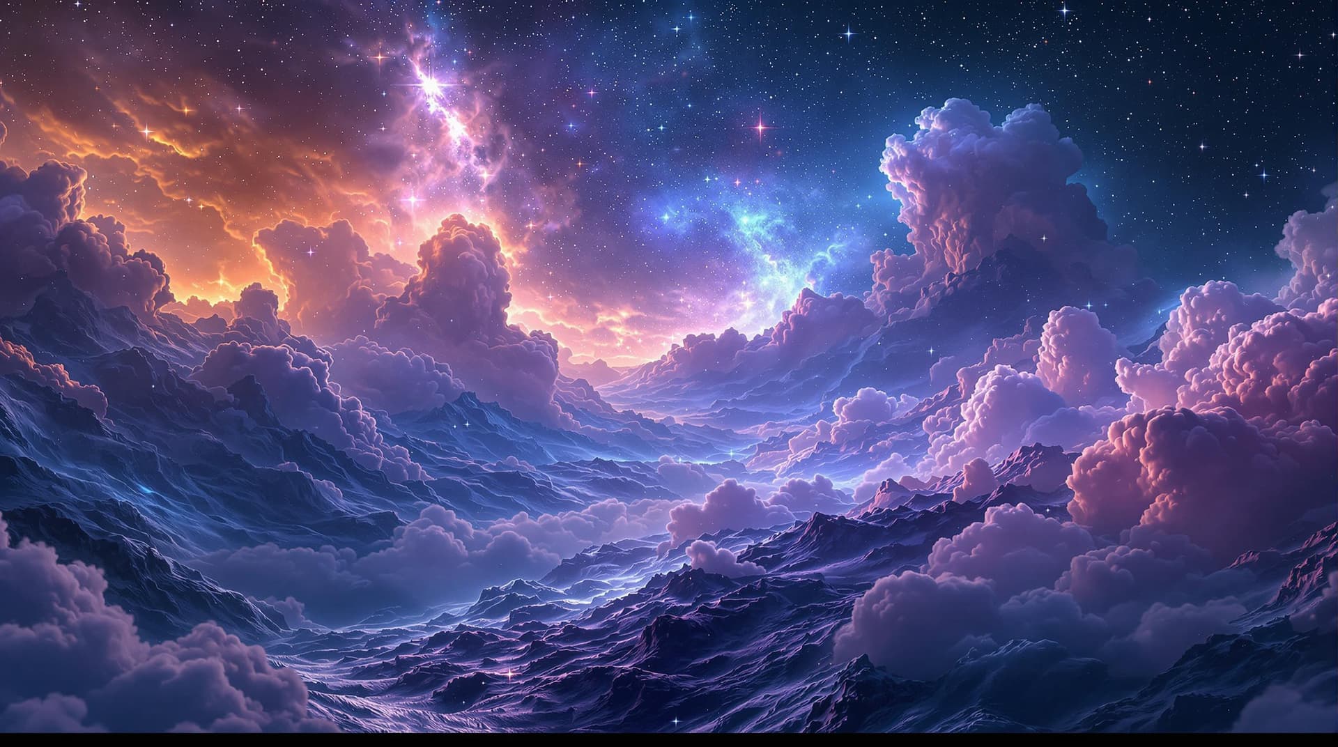 AI generated:  wonderful surreal a starry valley landscape full of cosmic phenomena, in ultra close up view, made ...