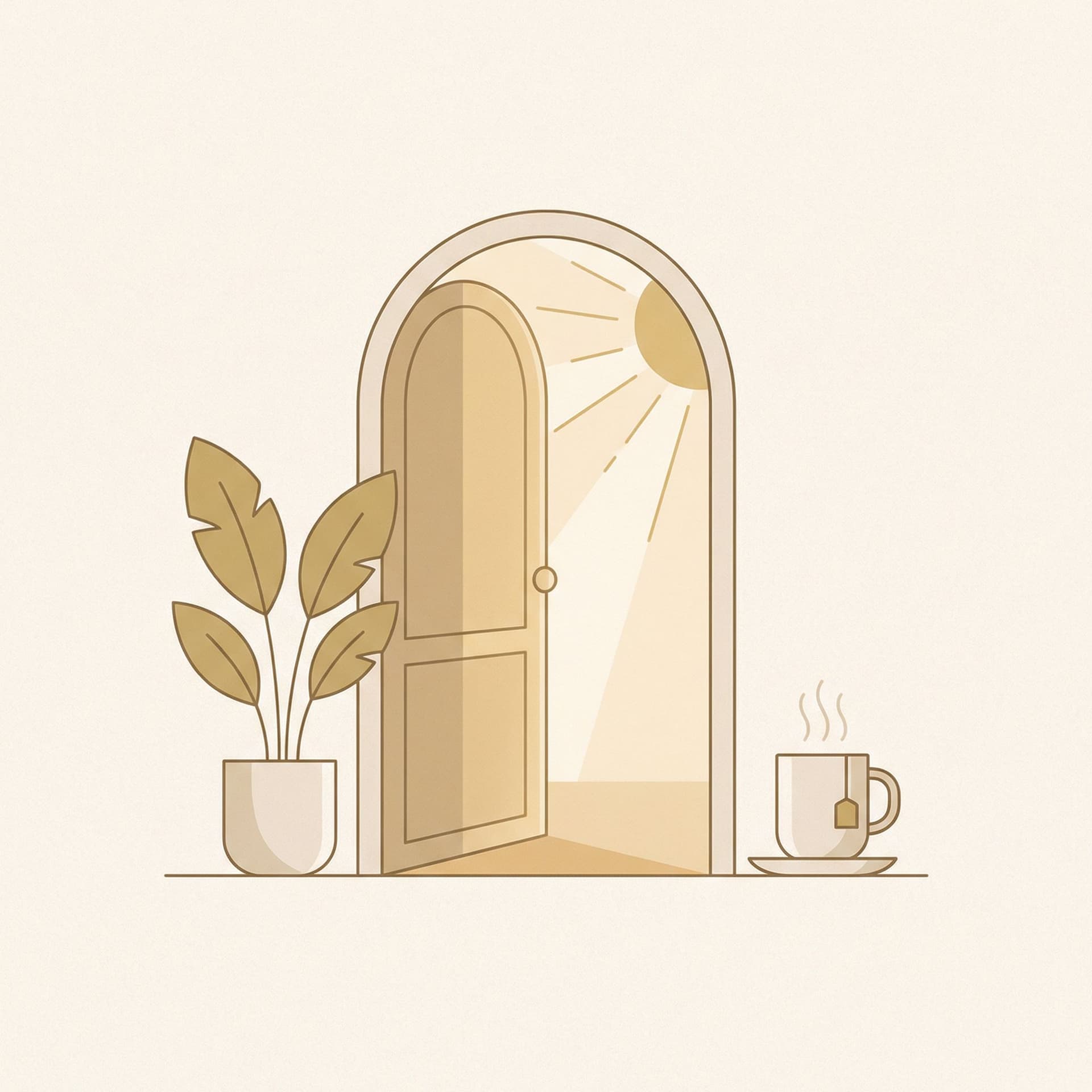 AI generated: Minimalist 2D flat vector illustration, welcoming and elegant. Color palette: Soft beige, cream, and...