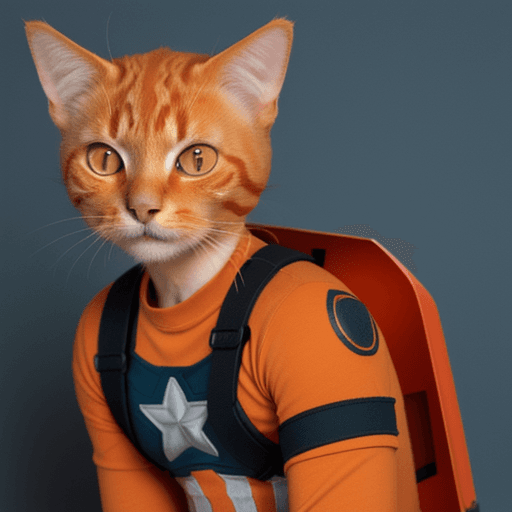 AI generated: a cute orange cat , (as captain america),