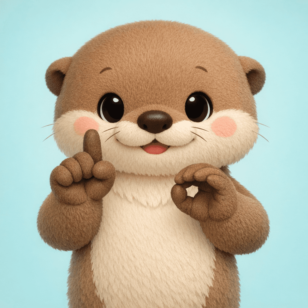 AI generated: A very cute, playful baby otter character designed as an educational sign language storytelling masc...